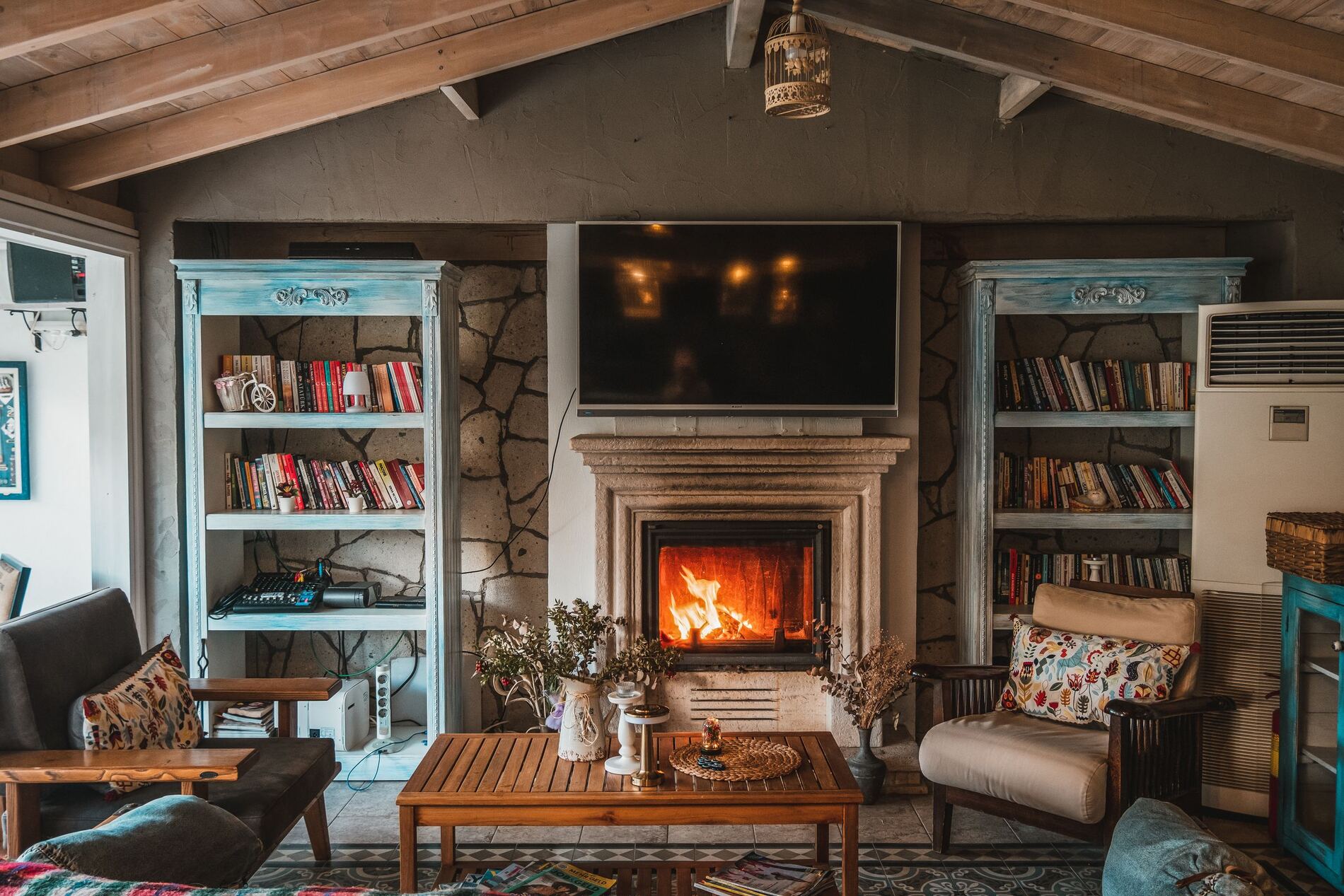 A warm, welcoming common room inside the home